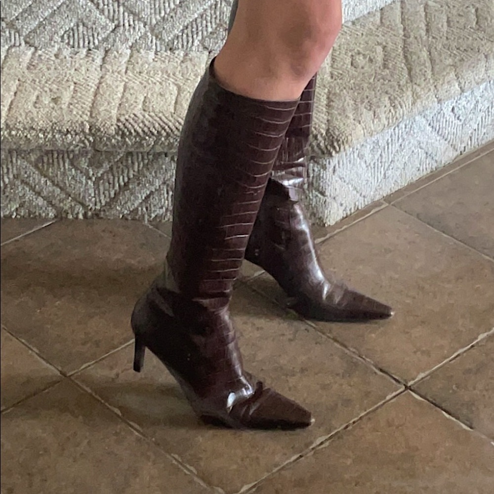 Knee high croc Lauren Ralph Lauren heeled boots
